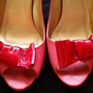j.crew bow detail, pink and red peep toe 7.5 96727